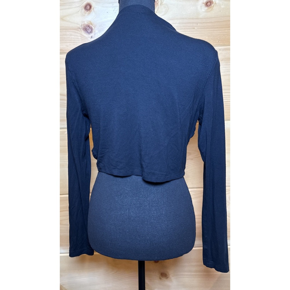 Anthropologie Women's M Black Ruched Long Sleeve Cropped top Stretch Boho - Picture 2 of 16